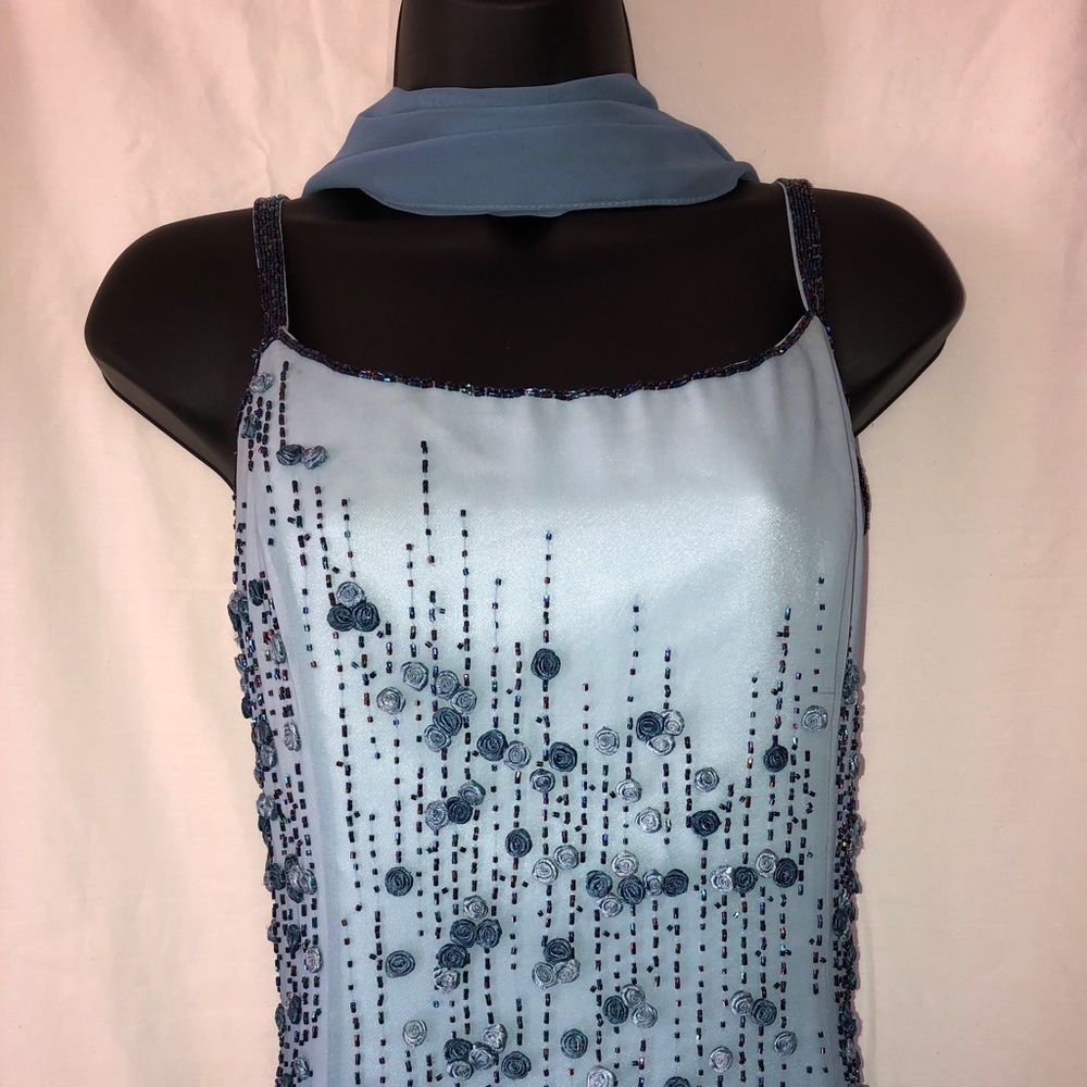 709. Miss Milan Blue Ombré Gown with Accent Scarf